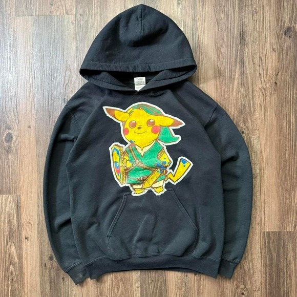 Pikachu Link Legend of Zelda Nintendo Pokemon Black Hoodie Pullover - S - Picture 1 of 6